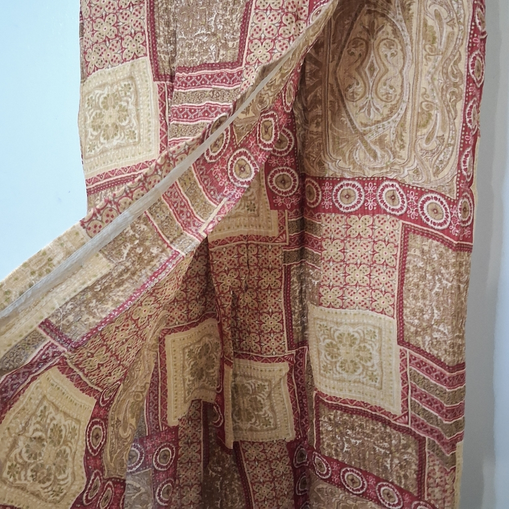 Kate Hill Red and Brown Patchwork Skirt Patterned Size 12 Silk And‎ Linen Blend - Picture 9 of 11